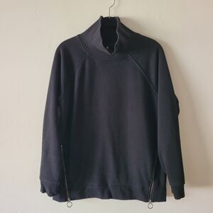 Athleta Cozy Karma Side‎ Zip Funnel Neck Top Black Small Sweater Fleece Pockets